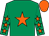 Emerald green, orange star, emerald green sleeves, orange stars and cap