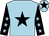 Light blue, black star, black sleeves, light blue stars, light blue cap, black star