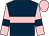 Dark blue, pink hoop, pink sleeves, dark blue armlets, pink cap