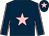 Dark blue, pink star, dark blue sleeves, pink seams, dark blue cap, pink star