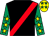 Black, red sash, emerald green sleeves, yellow stars, yellow cap, emerald green stars