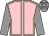 Pink, beige seams, grey sleeves, grey cap, pink stars