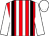  red and white stripes,  black braces, white sleeves and cap