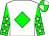 White, green diamond, green sleeves, white stars, green, quartered cap