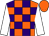 Orange and purple checks, white sleeves, orange cap