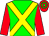 green, yellow cross belts, red sleeves, red and green hooped cap