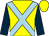 yellow, light blue cross belts, dark blue sleeves