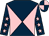 Dark blue and pink diabolo, dark blue sleeves, pink stars, quartered cap