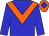 Big-blue body, orange chevron, big-blue arms, orange cap, big-blue diamond