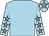 Light blue, grey stars on sleeves, light blue cap, grey star