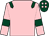 Pink, dark green epaulets and armlets, dark green cap, pink spots