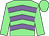 Light green, mauve chevrons, light green sleeves and cap