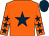 Orange, dark blue star, dark blue stars on sleeves, dark blue cap