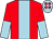 red, light blue stripe, red and light blue halved sleeves, light blue cap, red spots