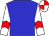 Blue body, white arms, red chevron, white cap, red quartered