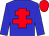 Blue body, red cross of lorraine, blue arms, red cap