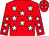 Red body, white stars, red arms, white stars, red cap, white stars