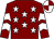 Maroon, white stars, white chevrons on sleeves, quartered cap