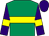 Emerald green, yellow hoop, purple sleeves, yellow armlets, purple cap