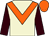 Beige, orange chevron, brown sleeves, orange cap