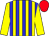 Yellow body, blue striped, yellow arms, red cap