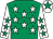 Emerald green, white stars, white sleeves, emerald green stars, white cap, emerald green star