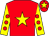 Red, yellow star, yellow sleeves, red spots, red cap, yellow star