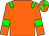 Orange body, green epaulettes, orange arms, green armlets, orange cap, green quartered