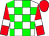 White body, green checked, red arms, white armlets, red cap