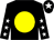 Black, yellow disc, black sleeves, white stars, black cap, white star