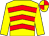 Yellow, red chevrons, yellow sleeves, quartered cap