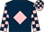 Dark blue, pink diamond, pink and dark blue check sleeves and cap