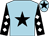 Light blue, black star, black sleeves, white diamonds, light blue cap, black star