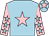 Light blue, pink star, pink sleeves, light blue stars, light blue cap, pink star