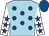 Light blue, royal blue spots, white sleeves, royal blue stars and cap