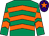 Emerald green & orange chevrons, purple cap, orange star