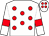 White, red spots, armlets and spots on cap