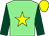 Light green, yellow star, dark green sleeves, yellow cap