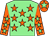 Green-light body, orange stars, orange arms, green-light stars, orange cap, green-light star