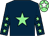 Dark blue body, soft green star, dark blue arms, soft green stars, soft green cap, white star