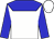 white, blue yoke, blue sleeves