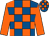 royal blue, orange checks, orange sleeves