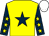 Yellow, dark blue star, dark blue sleeves, yellow stars, white cap