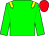 Green body, yellow epaulettes, green arms, red cap