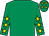 Emerald green, yellow stars on sleeves, yellow stars on cap