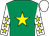 Emerald green, yellow star, white sleeves, yellow stars, white cap