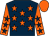 Dark blue, orange stars, orange sleeves, dark blue stars, orange cap