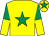 Yellow, emerald green star, emerald green and yellow halved sleeves, yellow cap, emerald green star