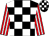 Black and white check, red and white striped sleeves