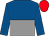 Royal blue and grey halved horizontally, royal blue sleeves, red cap